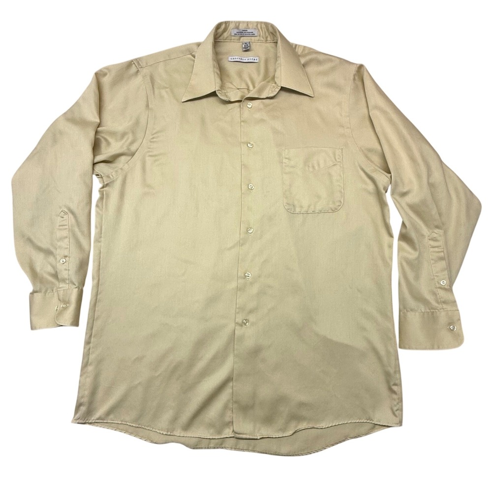 Geoffrey Beene Mens Yellow Sateen Dress Shirt Wrinkle Free 16 32/33 Long Sleeve